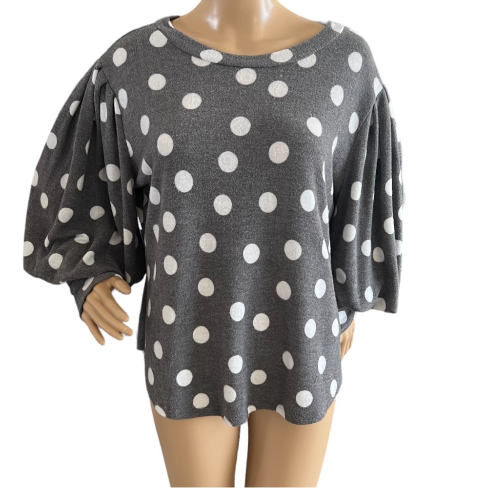 ANOTHER REASON polka dot balloon sleeve plush top